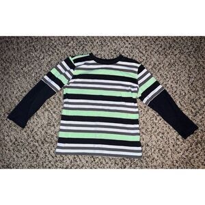 Jumping Beans green/white/gray strip long sleeve tee‎ size 4T